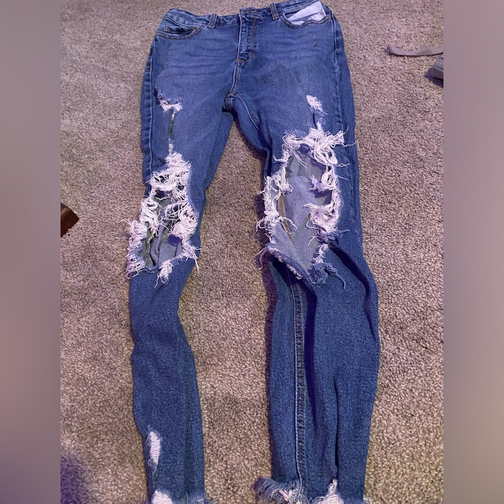 Blue indigo ripped mom jeans
